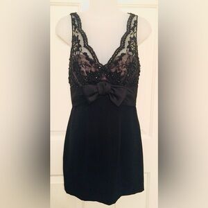 Oleg Cassini Black Tie For Neiman Marcus Black Cocktail Dress Beaded Sz 4